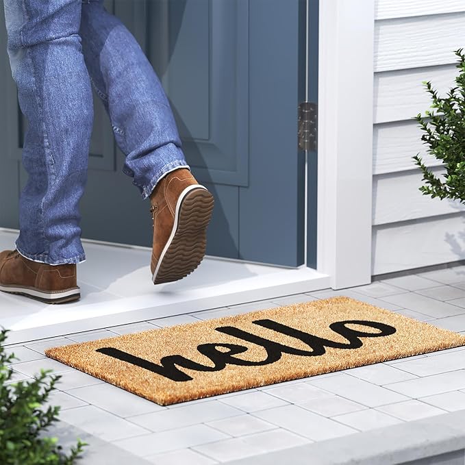 Barnyard Designs Doormat Welcome Mat for Outdoors, Large Front Door Entrance Mat, Brown (Thick Hello, 30x17)