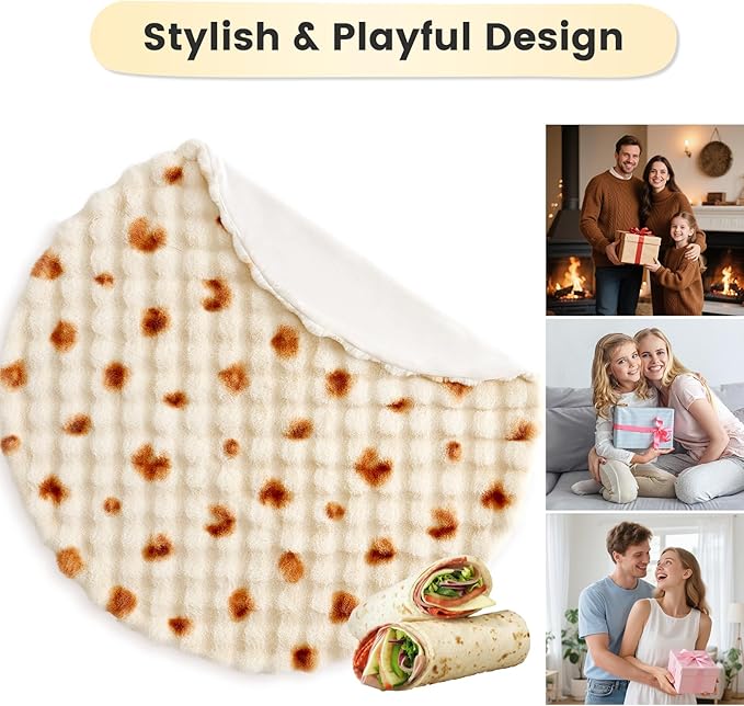 Cozy Bliss Burrito Faux Fur Throw Blanket for Couch, Fuzzy Soft Plush Thick Tortilla Bubble Blanket for Sofa Bedroom, Taco Food Blanket Funny Birthday Gift, 60 Inches