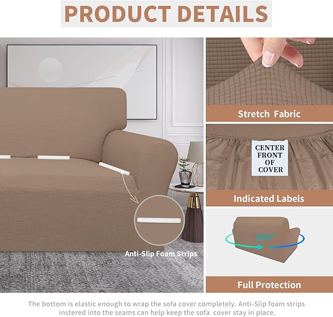 Easy-Going 100% Waterproof Oversized Loveseat Couch Cover, Dual Waterproof Sofa Cover, Stretch Jacquard Sofa Slipcover, Leakproof Furniture Protector for Kids, Pets, Dog and Cat, Camel