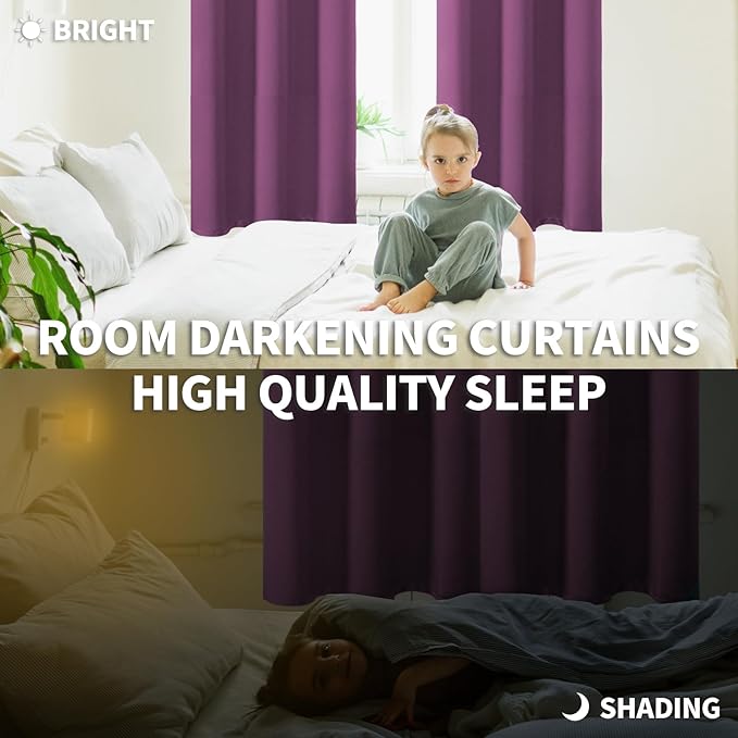 BGment Room Darkening Curtains 45 Inches Long - Grommet Thermal Insulated Drapes Window Treatment Curtains for Bedroom, 2 Panels, 38 x 45 Inch, Eggplant Purple
