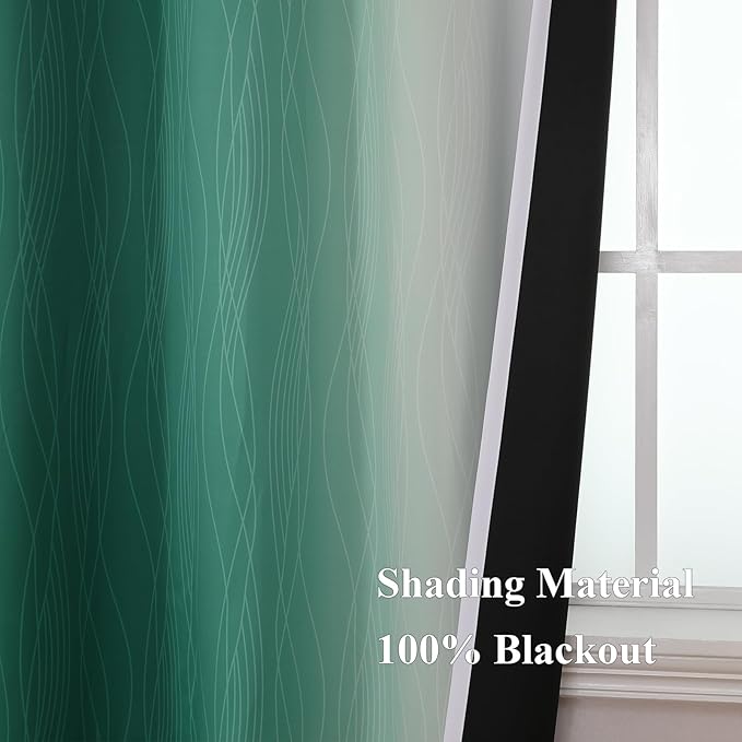 Estelar Textiler Green and Greyish White Gradient Blackout Curtains for Bedroom, Thermal Insulated Ombre Drapes 96 Inches Long, Full Light Blocking Curtains for Living Room, 52Wx96L, 2 Panels