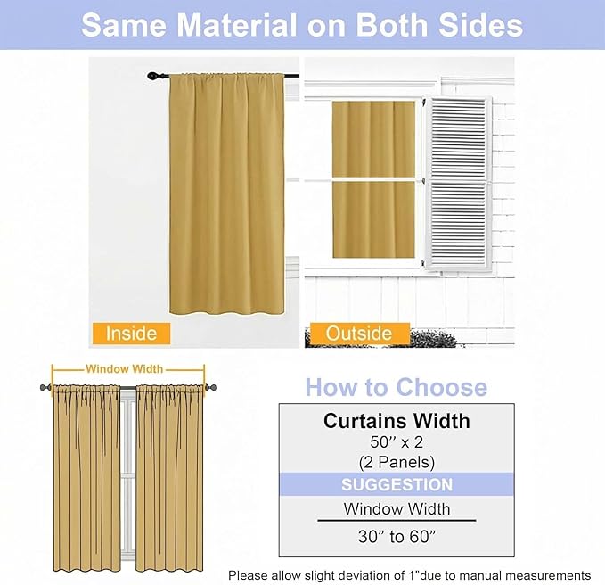 Simplebrand Ava Bright Gold Blackout Curtains for Bedroom 84 Inch Length 2 Panels Set, Solid Thermal Insulated Privacy Living Room Window Treatment Curtains Blackout Drapes, W50 x L84 Inch