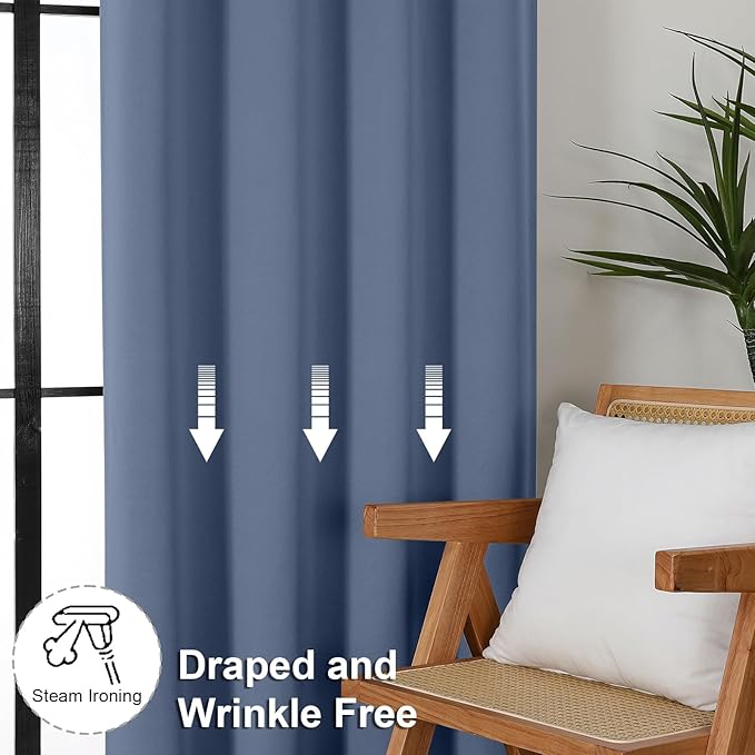 Simplebrand Ava Denim Blue Blackout Curtains for Bedroom, 72 Inch Length, 2 Panels, Privacy Thermal Insulated Rod Pocket Curtains for Patio, French Door, W40 x L72 Inch