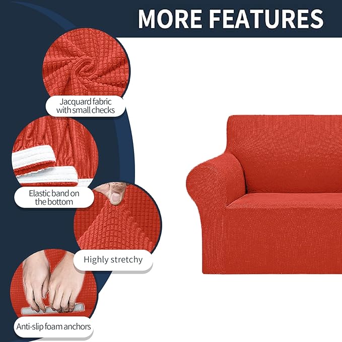 Cupuamon 2026 New Stretch Oversized Sofa Slipcovers Couch Sofa Cover for 4 Seater Furniture Protector Covers with Elastic Bottom Jacquard Fabric Small Checks for Pets, Kids - Pureed Pumpkin