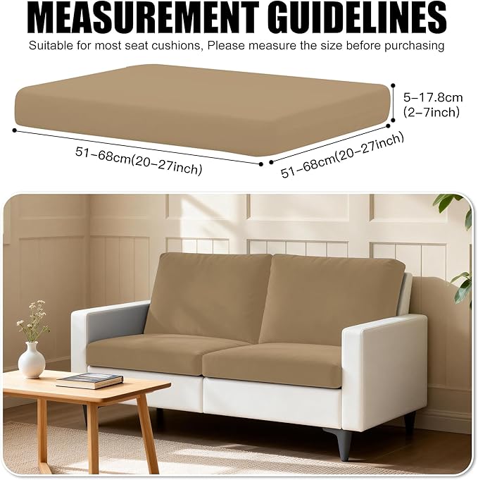 4Pcs Outdoor Cushion Covers, Patio Cushion Covers,Stretch Elastic Slipcovers, Replacement Washable & Reusable Furniture Protector for Patio Couch (Khaki,Cover Only)