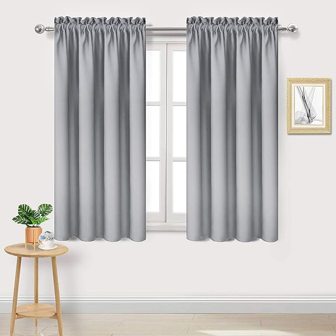 DWCN Blackout Curtains Room Darkening Thermal Insulated Bedroom Curtains Window Curtain Panels, 42 x 45 inches Long, Set of 2 Silver Grey Rod Pocket Drapes