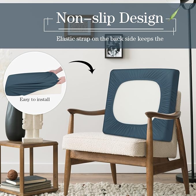 Newwiee Set of 4 Stretch Patio Cushion Covers Sofa Couch Seat Chair Slipcovers Cushion Cover Replacement Furniture Protector for Pets Washable(Dusty Blue,Seat Cover,Solid)