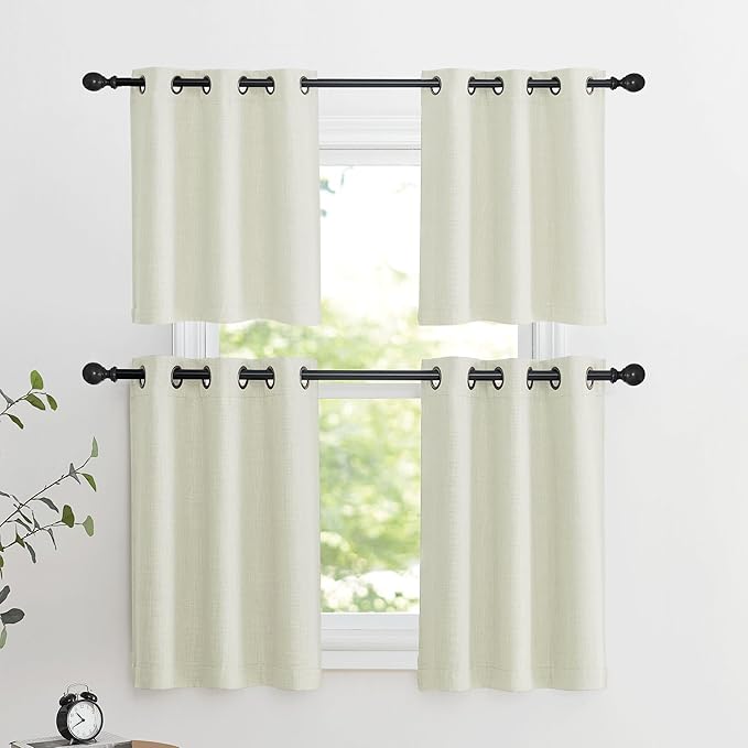 NICETOWN 30 Inch Length Curtain Valances, 2 Panels Blackout Thermal Insulating Small Half Curtain Tiers for Kitchen with Top Grommet, Window Covering for Bathroom (Natural, 34 x 30 Inch Length)