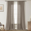 Taupe Linen Curtains 120 inches Long for Living Room Back Tab Rustic Farmhouse Semi Sheer Light Filtering Window Curtain Dining Room Soft Thick Flax Linen Textured Drapes Burlywood Birch Dark Brown