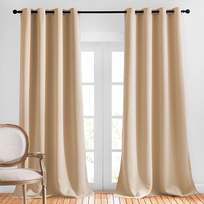 NICETOWN Room Darkening Grommet Panels - (52 inches Width, Biscotti Beige, 1 Pair) Extra Long Curtains 120 inches Long, Privacy Draperies for Large Window