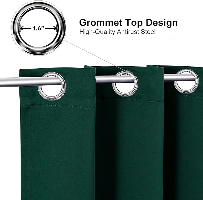 ChrisDowa Blackout Curtains 102 Inches Long 2 Panels Set for Living Room, Grommet Thermal Insulated Room Darkening Curtains for Bedroom (Forest Green, 52 x 102 Inch)