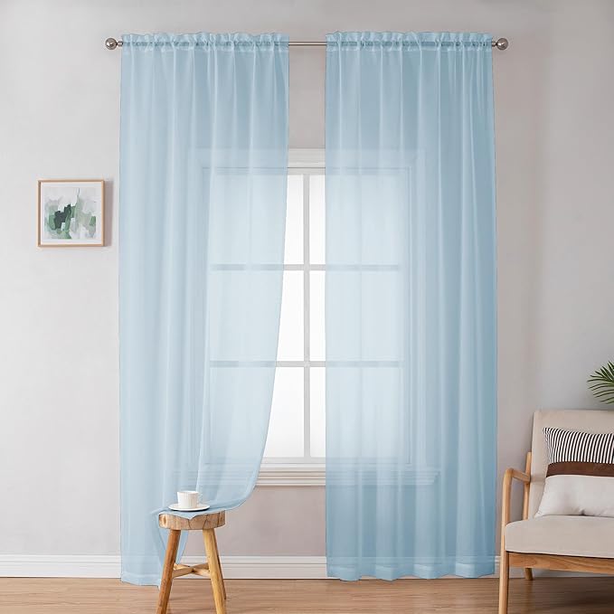 OWENIE Light Blue Sheer Curtains 84 inches Long for Bedroom Living Room 2 Panels Set, Privacy Rod Pocket Light Filtering Voile Sheer Curtains, Airy Farmhouse Curtains, 42Wx84L inch, Sky Blue