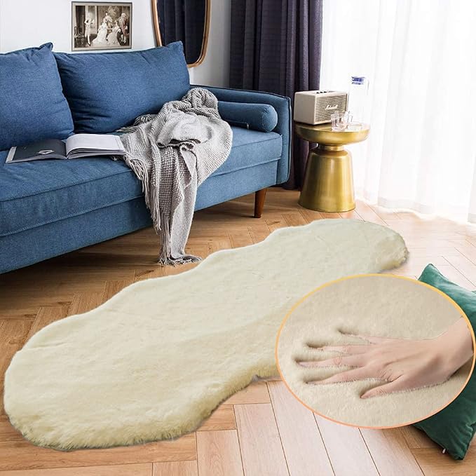 ORINOVA Shag Polyester Bunny Washable Fluffy Rug Runners for Hallways Camel Plush Area Rugs for Living Room Bedroom Sheepskin Rug 2x6 Shaped Nursery Rugs