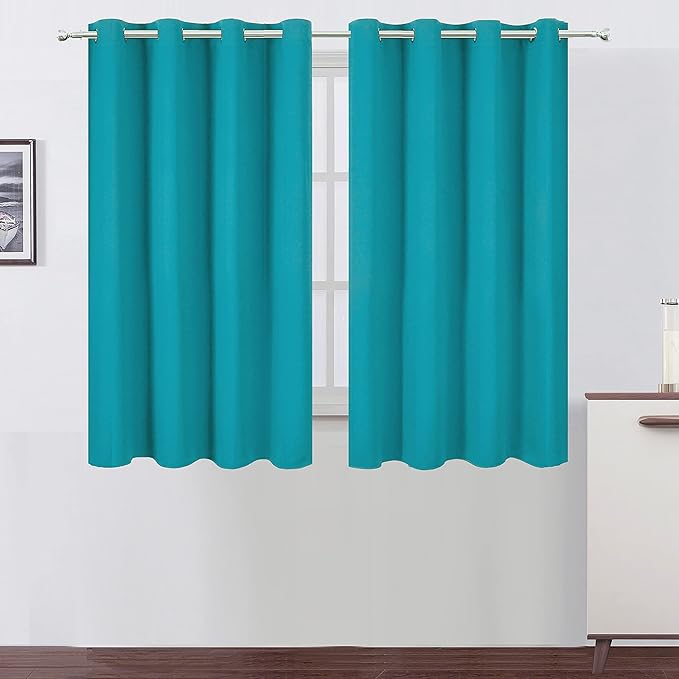 LEMOMO Teal Blackout Curtains/52 x 45 Inch Length Kids Curtains/Set of 2 Panels Grommet Bedroom Curtains for Living Room