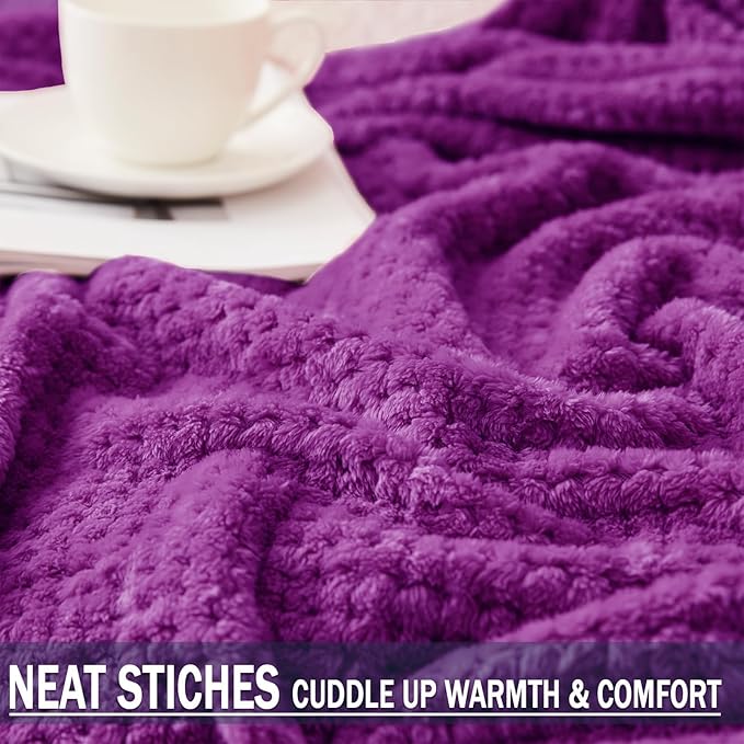 Exclusivo Mezcla Fleece Throw Blanket Extra Large, Super Soft and Warm Blankets for Couch, Sofa and Bed Waffle Textured, Cozy, Fuzzy and Lightweight (Purple, 50x70 Inches)