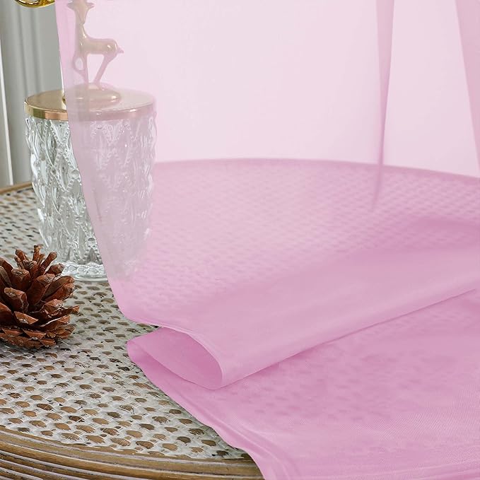 OWENIE Extra Long Pink Sheer Curtains 96 Inches Long 2 Panels Set, Soft Lightweight Airy Voile Sheer Curtain for Bedroom Living Room, Rod Pocket Solid Color Farmhouse Curtains, 59" Wx96 L Inch