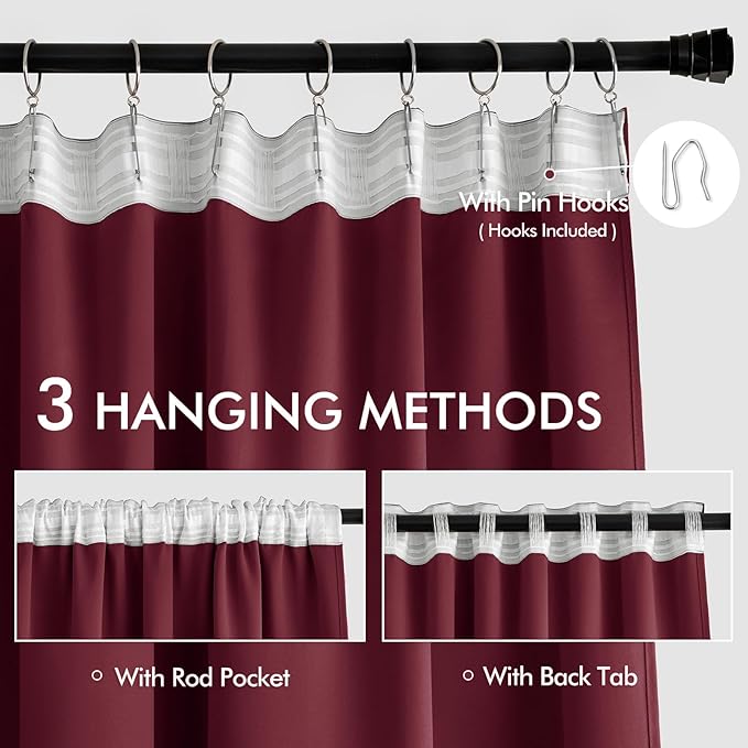 MIULEE Christmas Wine Red Back Tab Blackout Curtains 84 Inch Length 2 Panels Set for Living Room Bedroom Privacy, Rod Pocket/Pinch Pleat Thermal Insulated Room Darkening Pleated Light Blocking Drapes