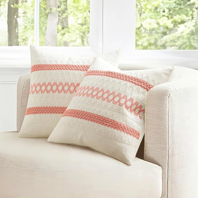 MIULEE Set of 2 Coral Red Boho Valentines Decorative Lumbar Pillow Covers 12x20 Inch Farmhouse Rustic Couch Throw Pillows Modern Spring Cushion Covers Cute Macrame Woven Home Decor for Bed Sofa Chair