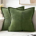 MIULEE Spring Decorative Throw Pillow Covers for Couch Bed Livingroom 20x20 Inch Set of 2 Moss Green Boho Accent Throw Pllows Broadside Striped Patchwork Soft Corduroy Summer Pillowcases