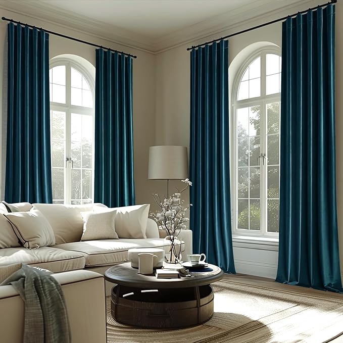 MIULEE Blue Velvet Curtains 108 inches Long 2 Panels - Luxury Room Darkening Curtains for Bedroom Living Room Thermal Insulated Fall Decor Super Soft Window Drapes Rod Pocket & Back Tab, Peacock Blue