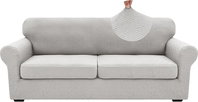 XINEAGE 2026 New 3 Pieces Couch Covers for 2 Extra Large Cushion Sofa Super Stretch Sofa Cover for 2 Large Seat Universal Loveseat Slip Cover for Living Room (Silver Grey), 71"-91"(2 Cushions)