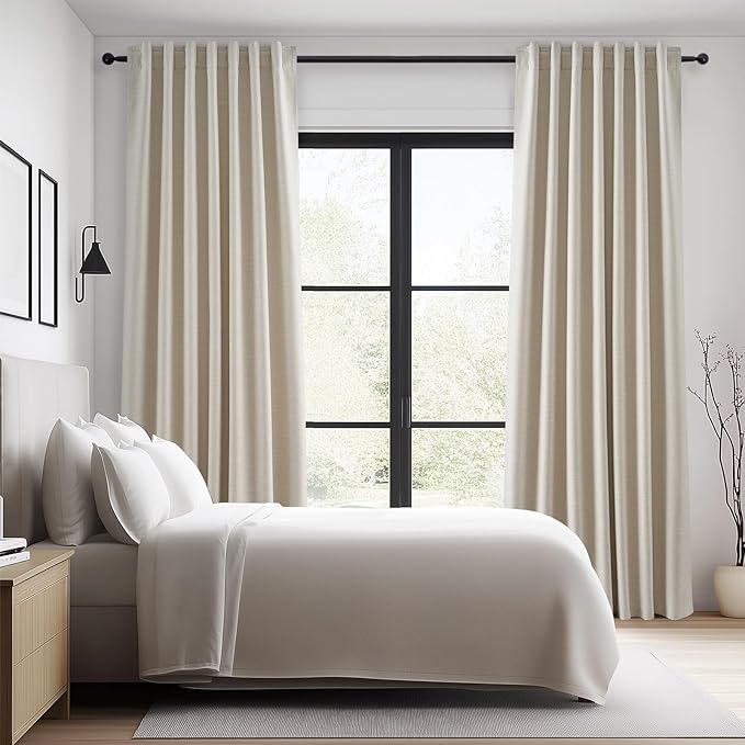 Extra Long 120 Inch Blackout Curtains for Large Window Treatment Natural Farmhouse Thick Linen Texture Sound Proof Drapes Room Divider Pleat Ceiling Track Burg Bedroom 10Ft(W52 xL132 2 Panels)