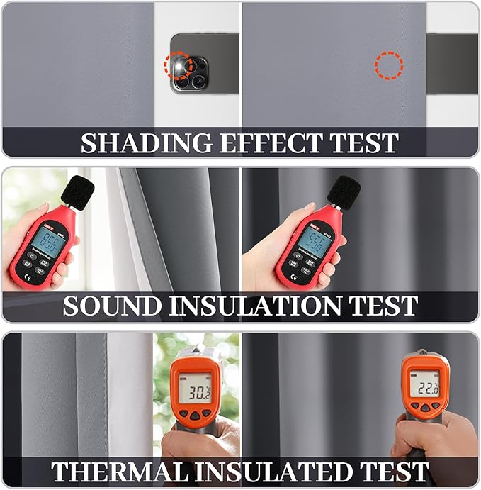 Yakamok Grey Room Darkening 100% Blackout Curtains Grommet Window Treatments with 2 Thick Layers-Gray Thermal Insulated Drapes Set of 2 Panels for Bedroom Living Room 38 Inches by 84 Inches Length