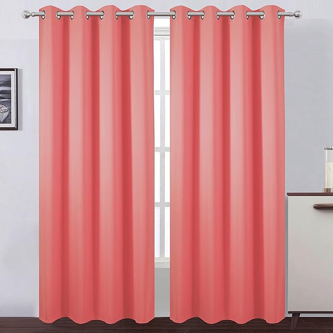 LEMOMO Blackout Curtains 66 x 95 inch/Coral Curtains Set of 2 Panels/Thermal Insulated Room Darkening Bedroom Curtains
