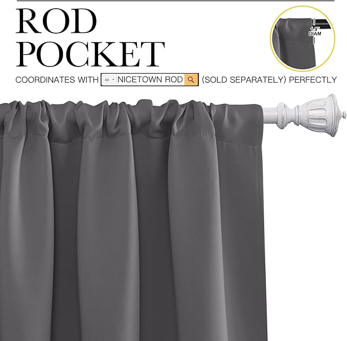 NICETOWN Blackout Curtain Panels for Window - Energy Efficient & Noise Reducing Thermal Insulated Rod Pocket Blackout Drapes/Draperies for Living Room (Grey, 2 Panels, W52 inches x L95 inches)