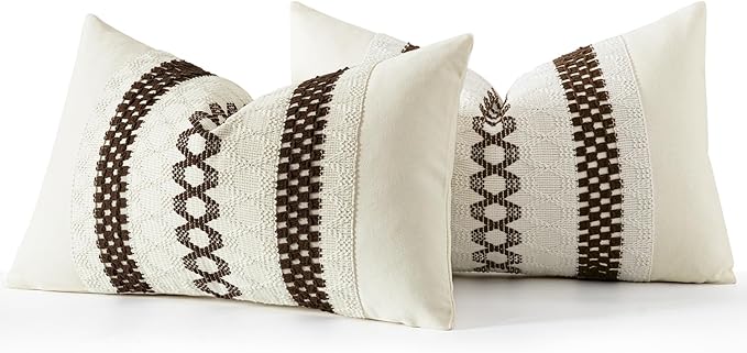 MIULEE Set of 2 Dark Brown Boho Decorative Lumbar Pillow Covers 12x20 Inch Farmhouse Rustic Couch Throw Pillows Modern Cotton Cushion Covers Retro Cute Macrame Woven Spring Decor for Bed Sofa Chair