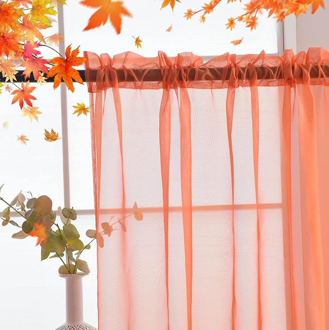 SpaceDresser Basic Rod Pocket Sheer Voile Window Curtain Panels Jaffa Orange 1 Pair 2 Panels 52 Width 84 Inch Long for Kitchen Bedroom Children Living Room Yard(Jaffa Orange,52 W x 84 L)
