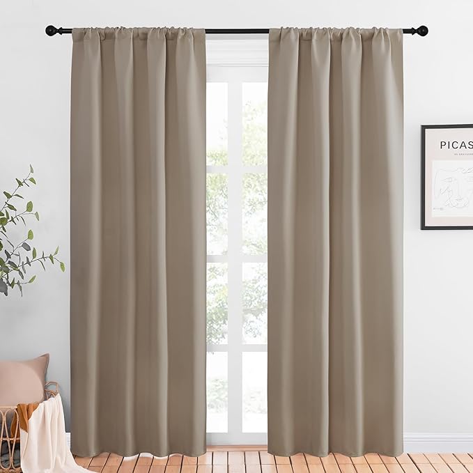 NICETOWN Blackout Curtains for Living Curtains, Taupe, 2 Panels, 42 by 84, Room Darkening Window Curtain Panels, Easy-Care Solid Thermal Insulated Draperies/Drapes for Daughter Room