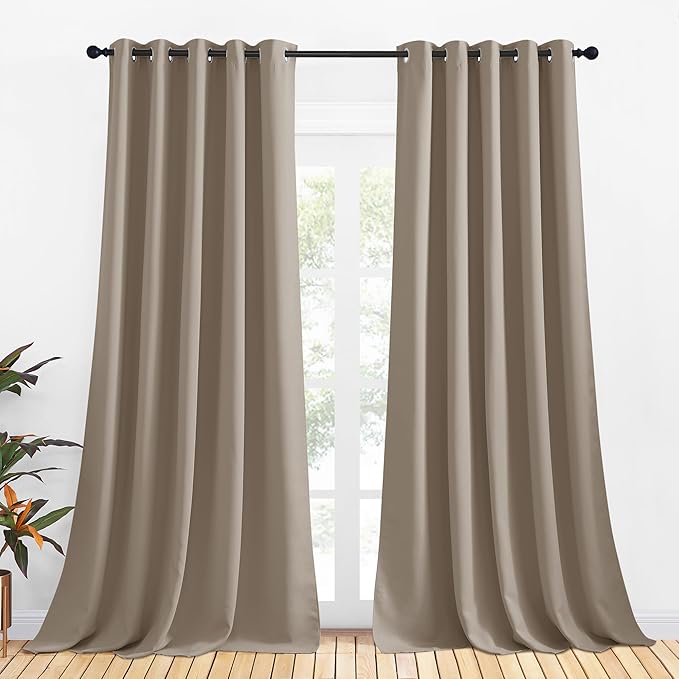 NICETOWN Blackout Curtain Panels for Bedroom, 2 Panels, W70 x L95-inch, Taupe, Thermal Insulated Grommet Top Blackout Draperies and Drapes for Basement