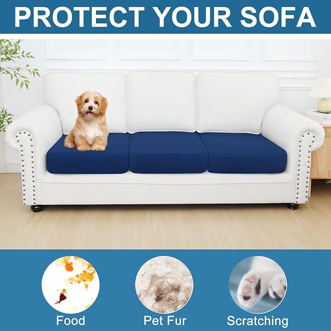 Smiry Printed Couch Cushion Covers, Stretch Soft Couch Covers for Sofa, Washable Non-Slip Sofa Slipcover Furniture Protector for Indoor and Outdoor (3 Pack, Navy)