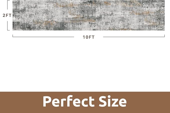 AMOAMI 2 x 10 Hallway Runner Rug Non Slip Super Soft Long Runner Rugs Machine Washable Low Pile Modern Abstract Runners for Hallways for Bedroom Laundry Room Kitchen, Grey