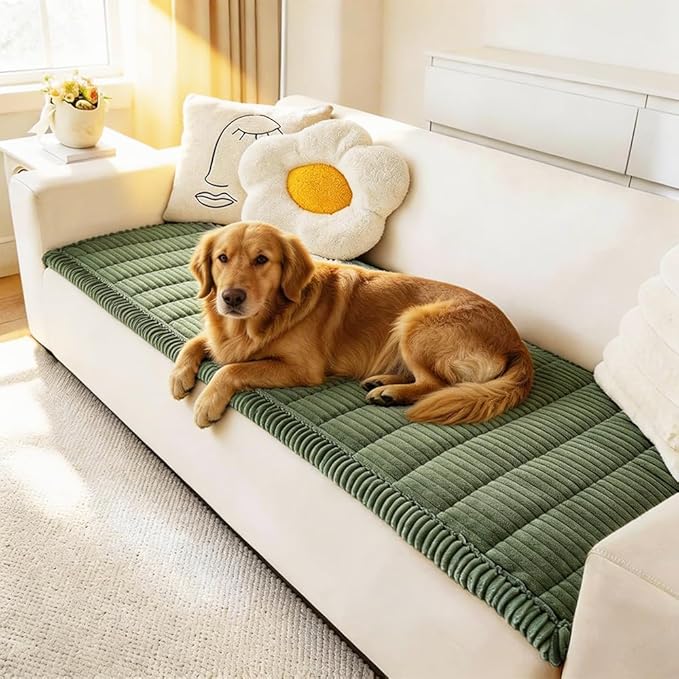 Couch Cover for Dogs Washable, Fuzzy Pet Couch Covers for 3 Cushion Sofa Pet Friendly, Non Slip Sofa Cover (Green, 27.6" x 70.9"/70 x 180cm)