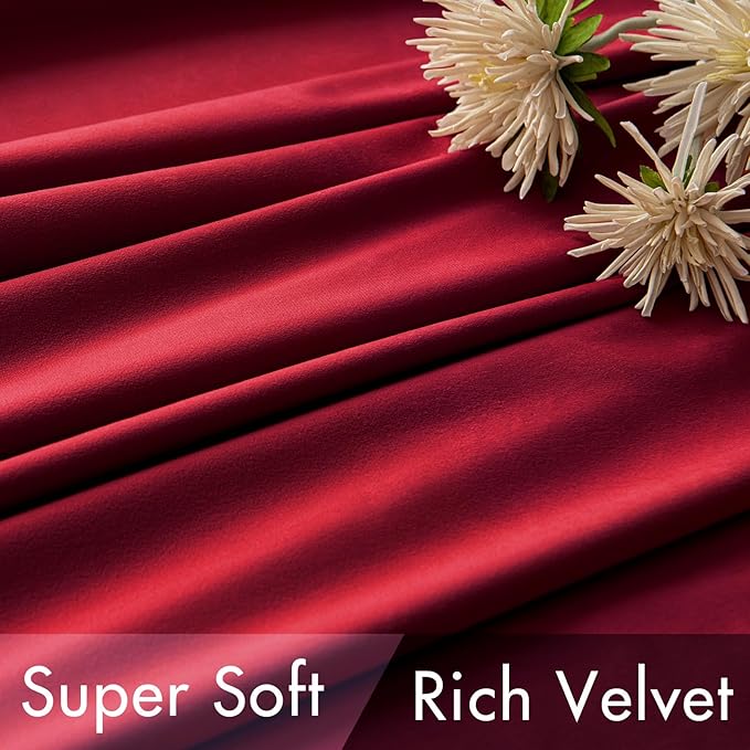 MIULEE Velvet Curtains 108 inches Long - Luxury Blackout Curtains for Bedroom Living Room Thermal Insulated Super Soft Window Drapes Rod Pocket & Back Tab Christmas Decor, Red, 2 Panels
