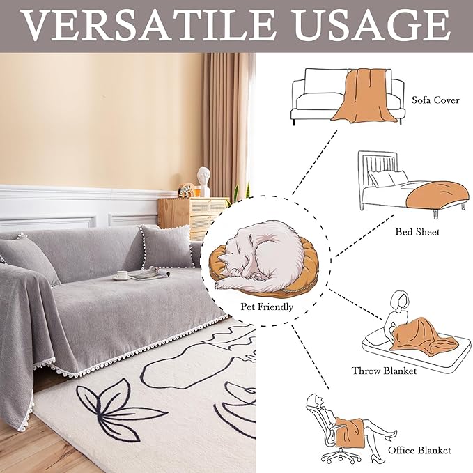HANDONTIME Couch Cover for Dogs Grey Sectional Couch Covers for 3 Cushion Couch Sofa Flower Lace Sofa Covers Machine Washable Easy Install Futon L Shaped Couch Cushion Covers for Cat Kids, 71" X134"