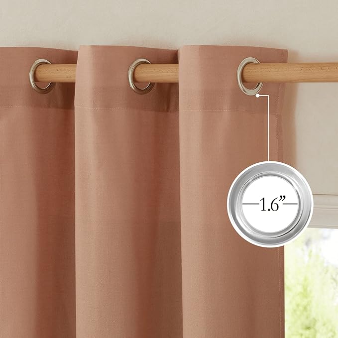 NICETOWN Thick Linen Terracotta Curtains 54 inch Length, Grommet Linen Burlap Window Treatment Privacy Added with Light Filtering Vertical Drapes for Bedroom, 2 Panels, W55 x L54