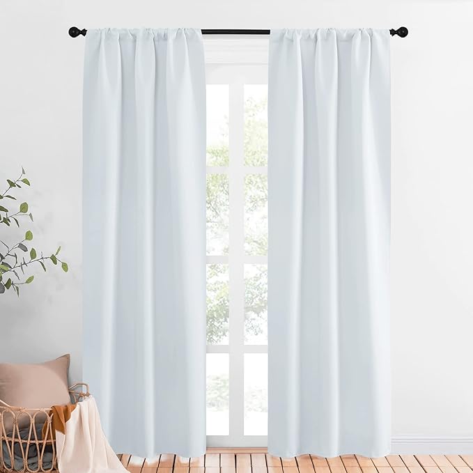 NICETOWN Greyish White Window Curtain Panels - Thermal Insulated Rod Pocket Room Darkening Curtain Sets for Bedroom (Greyish White, 2 Panels, 34 in x 84 in (W x L))