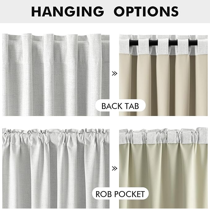 MIULEE 100% Blackout Linen Curtains for Bedroom, Heathered White Solid Luxury Decor Thermal Insulation Room Darkening Drapes for Living Room Nursery Back Tab Rod Pocket 42 x 84 Inches, 2 Panels