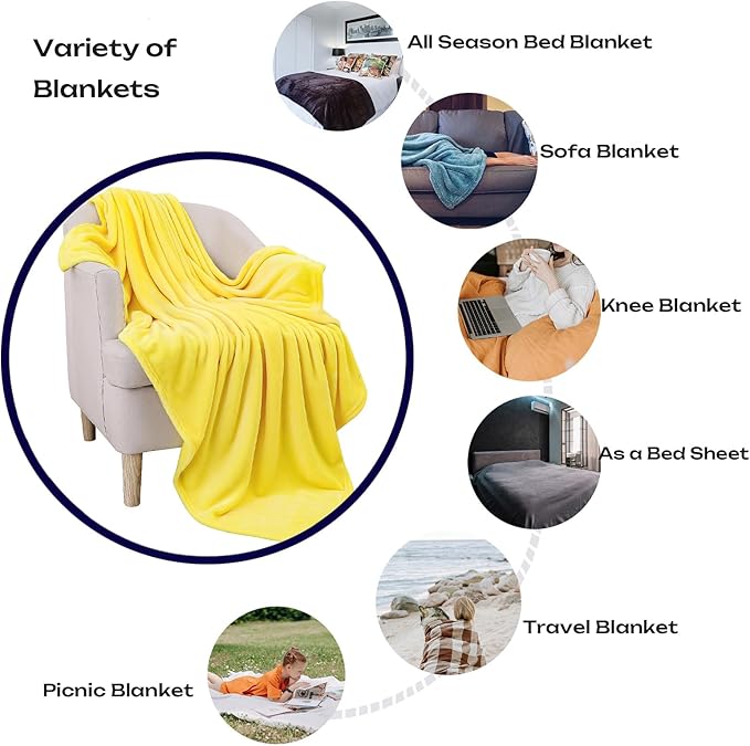 JIAHANNHA Yellow Throw Blanket Fleece Blanket 50"x60",Super Soft Cozy Plush Throw Blanket for Couch Sofa Bed,Warm and Lightweight Bed Blankets for Adults