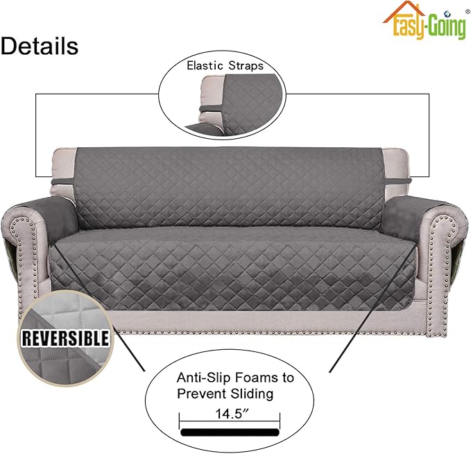 Easy-Going Sofa Slipcover Reversible Loveseat Sofa Cover Couch Cover for 2 Cushion Couch Furniture Protector with Elastic Straps for Pets Kids Dog Cat (Oversized Loveseat, Gray/Light Gray)