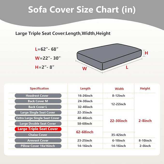 Couch Cushion Covers for Sofa Couch Covers Wear-Resistant Universal Sofa Cover Washable Stretch for Sectional Slipcovers (Texture-Light Gray,Large Triple Seat Cover)