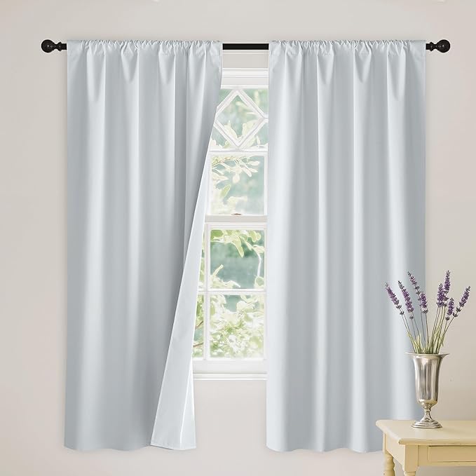 RYB HOME White 100% Blackout Curtains, Thermal Insulated Heat & UV Blocking Total Room Darkening Privacy Drapes for Bedroom Dining Living Room, Width 34 by Length 72, White, 2 Panels