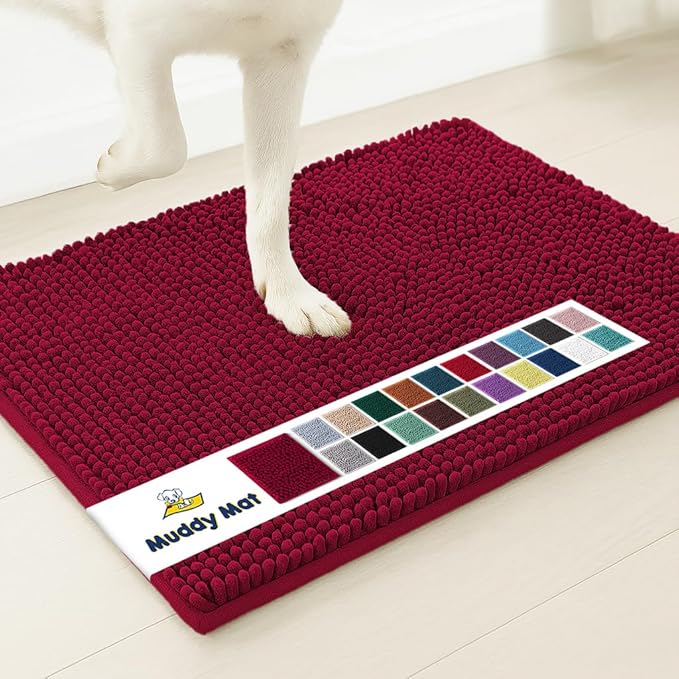 Muddy Mat® | Super Absorbent Door Mat Indoor, Microfiber Quick Dry Chenille Entryway Rug, Non-Slip Front Door Mat, Indoor Mats for Entryway, Machine Washable Pet Rug, Maroon 48"x60"