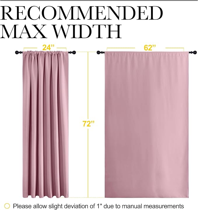 NICETOWN 2 Panels Blackout Curtains, Rod Pocket Window Curtains Room Darkning Drapes for Bedroom/Living Room, Thermal Insulated Solid Draperies for Home Office/Study, 62 by 72-Inch, Rouge Pink