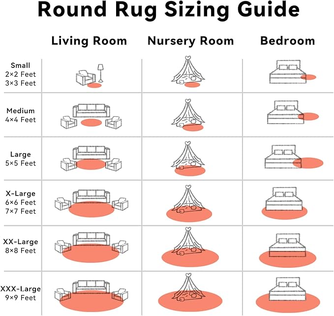 OLANLY Coral Red Round Rugs for Bedroom - Machine Washable, 9 ft Circle Area Rugs for Living Room, Soft and Fluffy Shaggy Carpet for Teen Girl and Boys, Nursery Rooms, Dorms, Home Decor Aesthetic