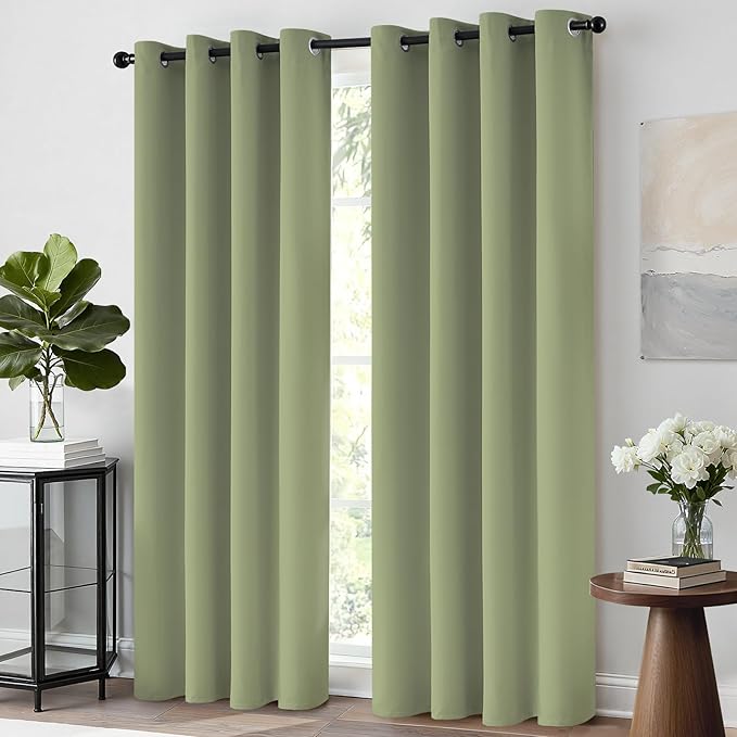 Yakamok Blackout Curtains for Bedroom,Thermal Insulated Blackout Grommet Top Drapes for Living Room,Sage Green,52x84 Inch, 2 Panels