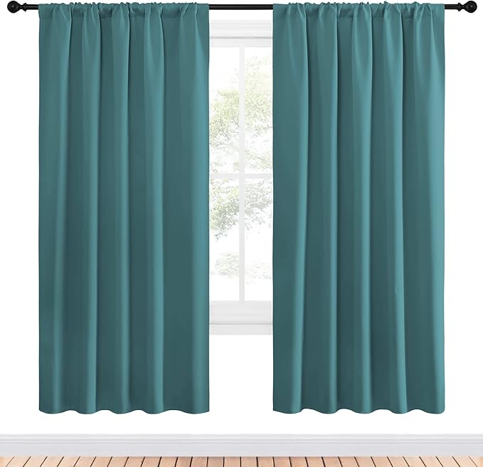 NICETOWN Window Curtains Blackout Drapes - Thermal Insulated Solid Rod Pocket Blackout Curtains/Draperies for Living Room (Sea Teal, One Pair, 52 by 72-Inch)